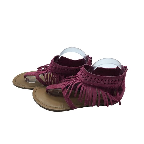 Minnetonka Sandals Boho Fringe Women Size 7 Suede Leather Pink Fuchsia Ankle Zip - Picture 7 of 7